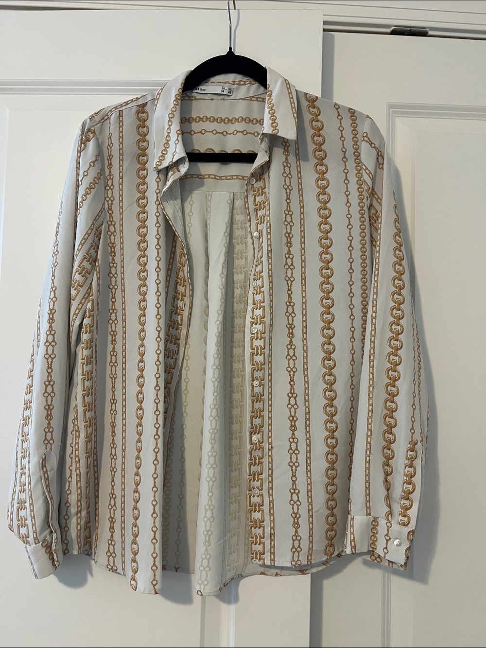 Womens White & Gold Chain-Print Button-Up Blouse